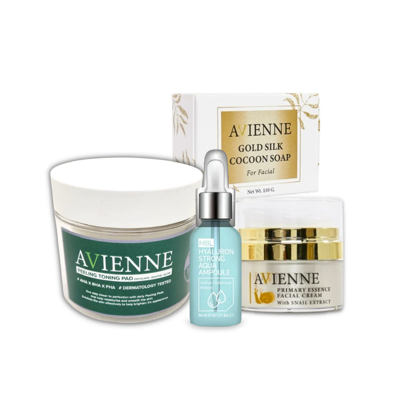 Dry Skin Facial Care Set(silk cocoon soap, toning pads, Hyaluronic serum,  Snail cream)